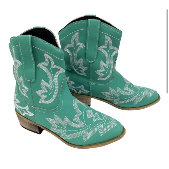 Yasirun Shoes - YASIRUN Light Green Embroidered Ankle Cowboy Western Ankle Boots 36